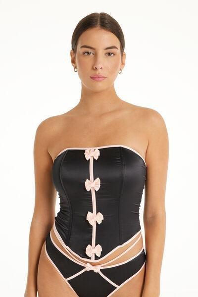 Black Fancy Ribbon Corset Bra, , large image number 0