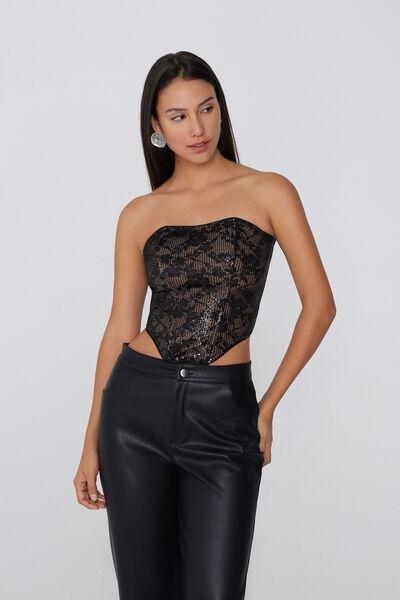 Black Luxury Dream Bustier Bra Top, Black, medium