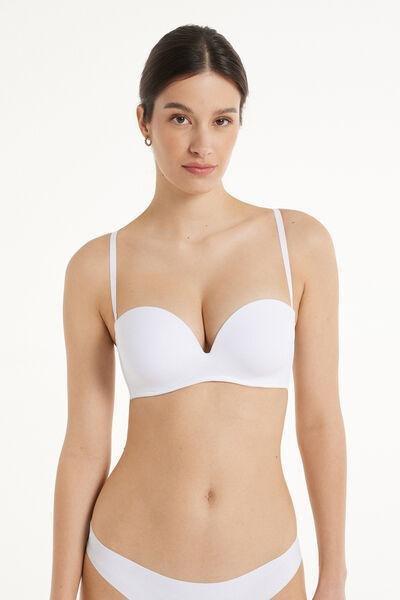 White Padded Low-Cut Bandeau Bra, , large image number 0