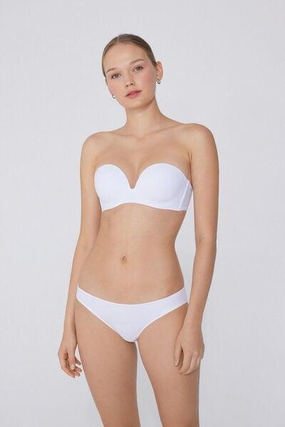 White Padded Low-Cut Bandeau Bra, White, medium