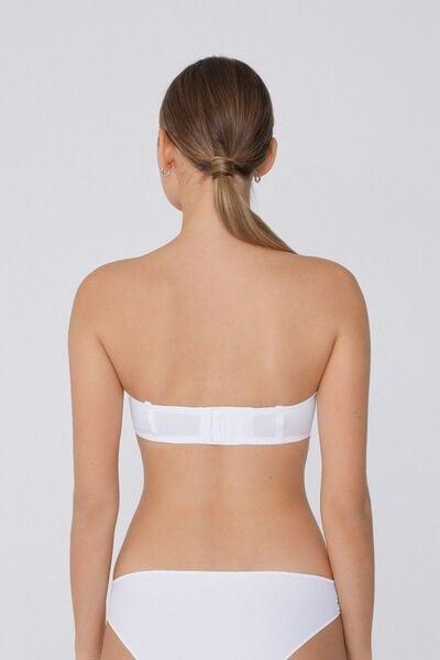 White Padded Low-Cut Bandeau Bra, White, medium