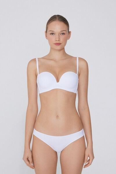 White Padded Low-Cut Bandeau Bra, White, large image number 3