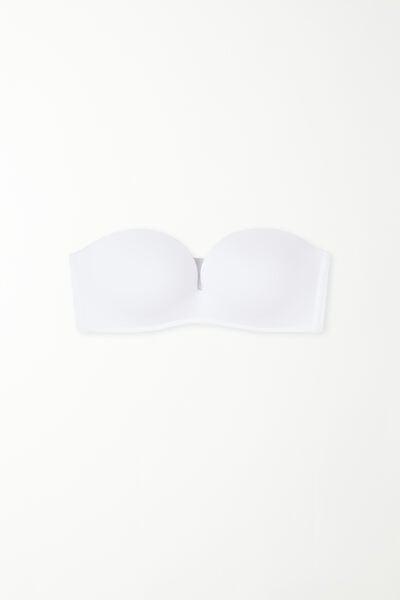White Padded Low-Cut Bandeau Bra, White, large image number 4
