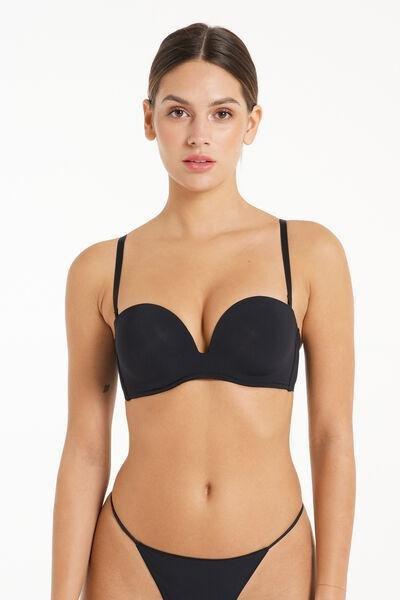 Black Padded Low-Cut Bandeau Bra, , large image number 0