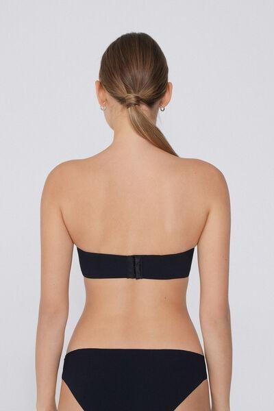 Black Padded Low-Cut Bandeau Bra, Black, medium