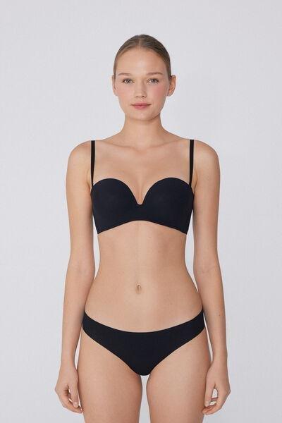 Black Padded Low-Cut Bandeau Bra, Black, large image number 3