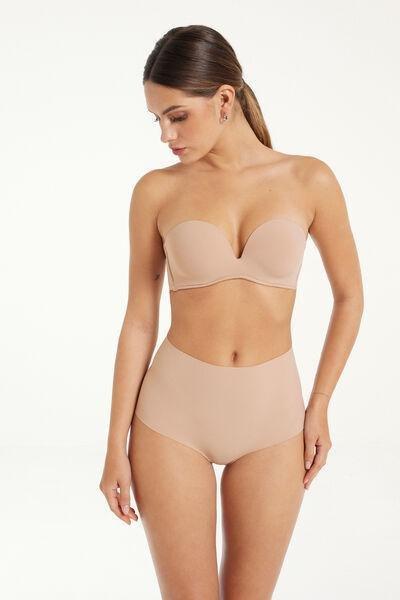 Beige Padded Low-Cut Bandeau Bra, , large image number 1