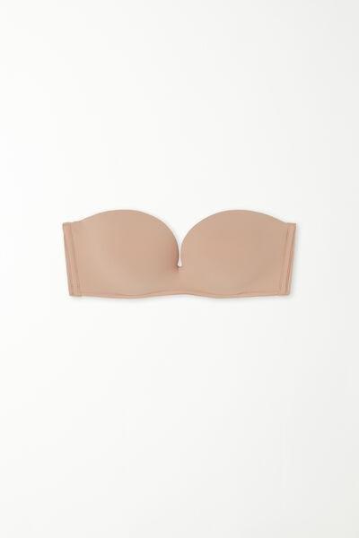 Beige Padded Low-Cut Bandeau Bra, , large image number 4