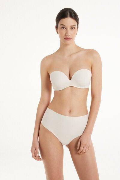 Cream Padded Low-Cut Bandeau Bra, Ivory Cream, large image number 0