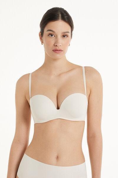 Cream Padded Low-Cut Bandeau Bra, Ivory Cream, large image number 1