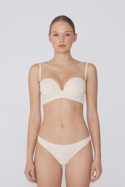 Cream Padded Low-Cut Bandeau Bra, Ivory Cream, large image number 3