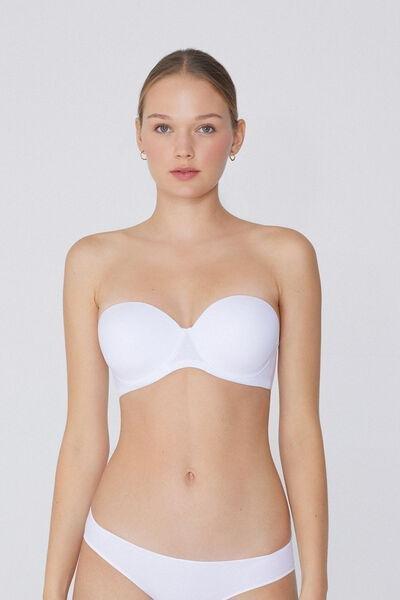 White Full Coverage Bandeau Bra, White, large image number 1