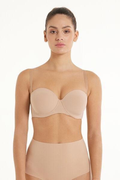 Beige Full Coverage Bandeau Bra, , medium