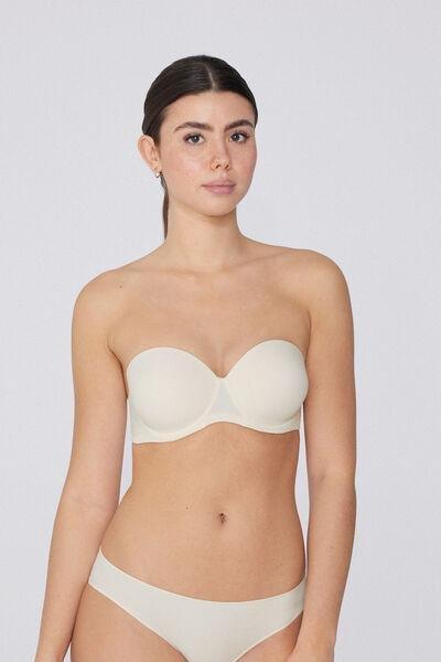 White Slightly Padded Bandeau Bra, Ivory Cream, medium