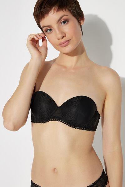 Black Madrid Super Padded Microfibre And Lace Bandeau Bra, Black, large image number 0
