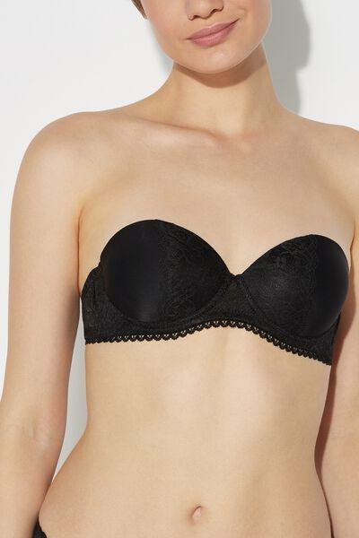 Black Madrid Super Padded Microfibre And Lace Bandeau Bra, Black, large image number 3