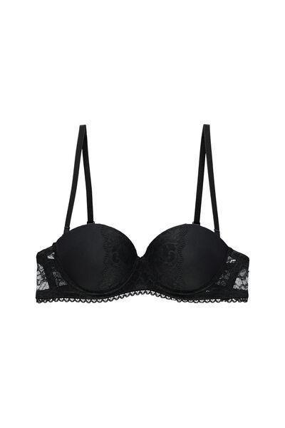 Black Madrid Super Padded Microfibre And Lace Bandeau Bra, Black, large image number 4