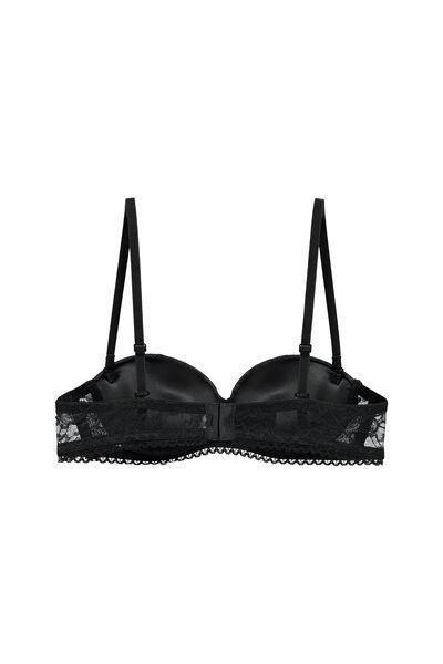 Black Madrid Super Padded Microfibre And Lace Bandeau Bra, Black, large image number 5