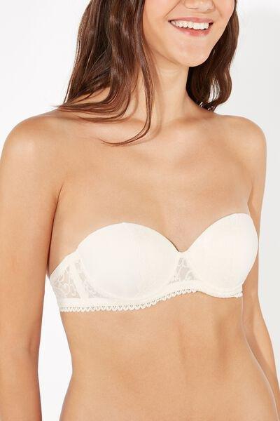 Cream Madrid Super Padded Microfibre And Lace Bandeau Bra, , large image number 3