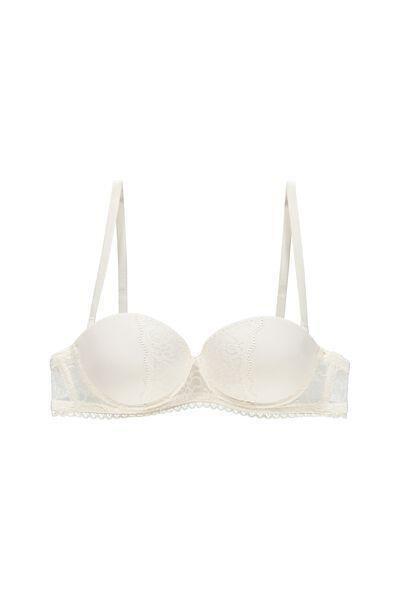 Cream Madrid Super Padded Microfibre And Lace Bandeau Bra, , large image number 4