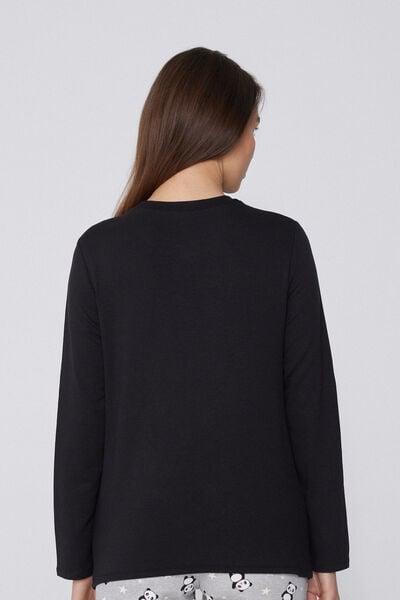 Black Long Sleeve Round Neck Plush Viscose Top, Black, large image number 2