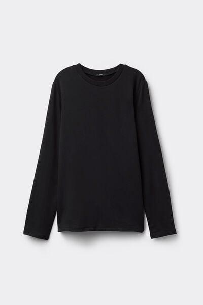 Black Long Sleeve Round Neck Plush Viscose Top, Black, large image number 4
