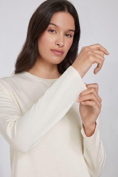 White Long Sleeve Round Neck Plush Viscose Top, Milk White, medium