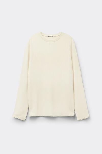 White Long Sleeve Round Neck Plush Viscose Top, Milk White, large image number 3