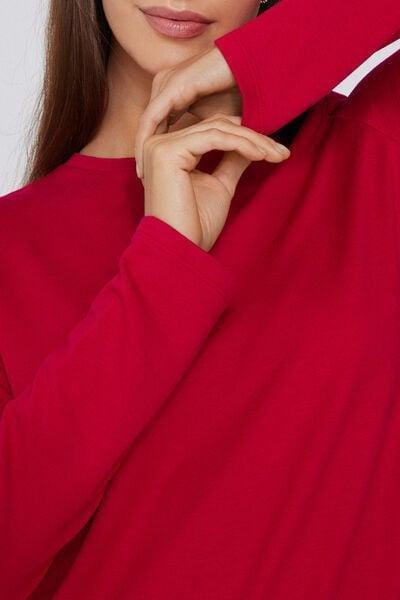 Red Long Sleeve Round Neck Plush Viscose Top, 5701_873V, large image number 3