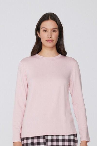 Pink Long Sleeve Round Neck Plush Viscose Top, 5701_947Y, large image number 0