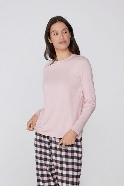 Pink Long Sleeve Round Neck Plush Viscose Top, 5701_947Y, large image number 0