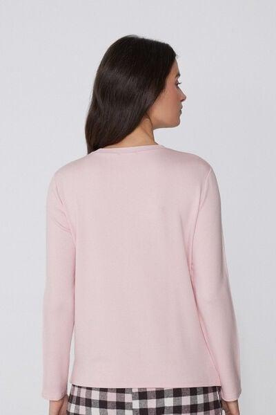 Pink Long Sleeve Round Neck Plush Viscose Top, 5701_947Y, large image number 1