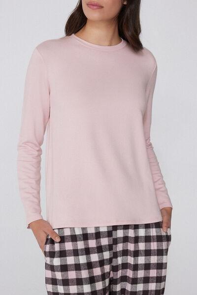 Pink Long Sleeve Round Neck Plush Viscose Top, 5701_947Y, large image number 2