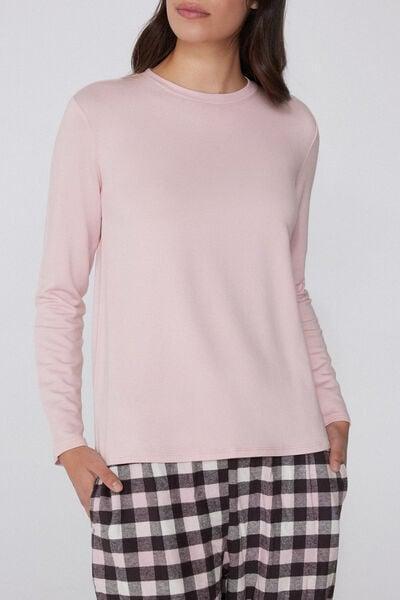 Pink Long Sleeve Round Neck Plush Viscose Top, 5701_947Y, large image number 2