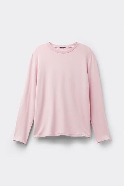 Pink Long Sleeve Round Neck Plush Viscose Top, 5701_947Y, large image number 3