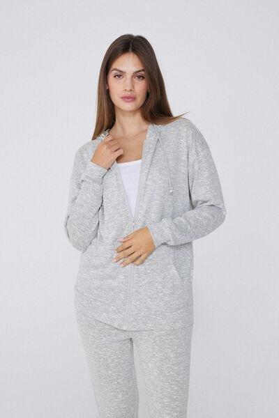 Grey Zip And Hood Loungewear Long Sweatshirt, 5701_188Y, large image number 0