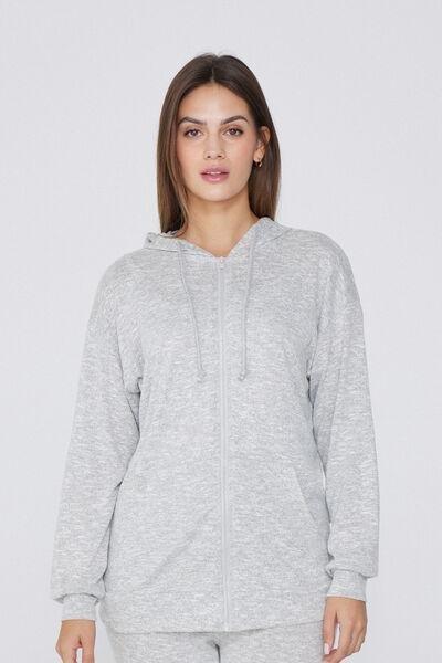 Grey Zip And Hood Loungewear Long Sweatshirt, 5701_188Y, large image number 1