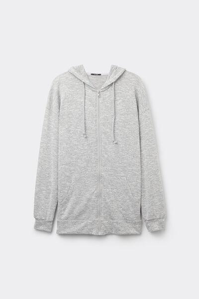 Grey Zip And Hood Loungewear Long Sweatshirt, 5701_188Y, large image number 4