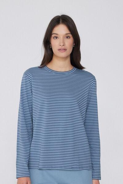 Blue Long-Sleeved Striped Top, , large image number 1