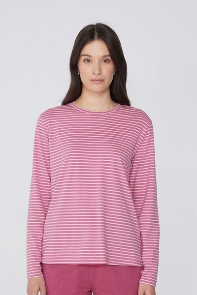 Pink Long-Sleeved Striped Top, , medium