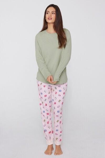 Green Long-Sleeved Crew Neck Cotton And Modal Shirt, 5701_184Z, large image number 0