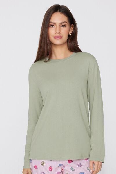 Green Long-Sleeved Crew Neck Cotton And Modal Shirt, 5701_184Z, large image number 1