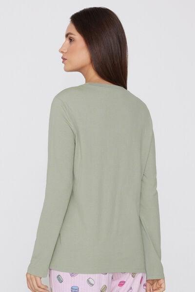 Green Long-Sleeved Crew Neck Cotton And Modal Shirt, 5701_184Z, large image number 2