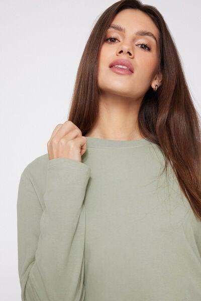 Green Long-Sleeved Crew Neck Cotton And Modal Shirt, 5701_184Z, large image number 3