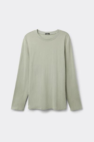 Green Long-Sleeved Crew Neck Cotton And Modal Shirt, 5701_184Z, large image number 4