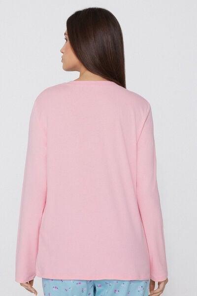 Pink Long-Sleeved Crew Neck Cotton And Modal Shirt, 5701_222Z, large image number 2