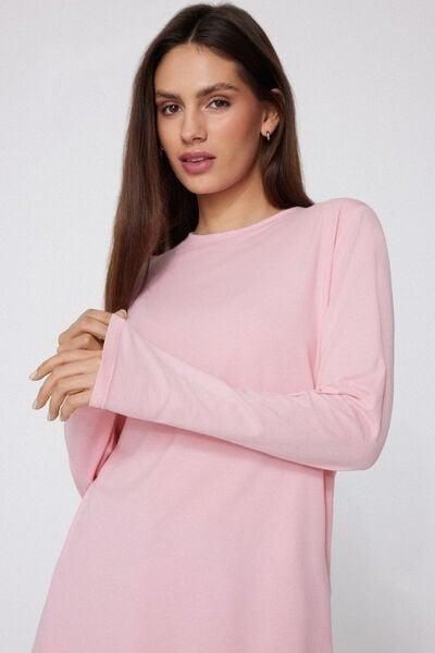 Pink Long-Sleeved Crew Neck Cotton And Modal Shirt, 5701_222Z, large image number 3