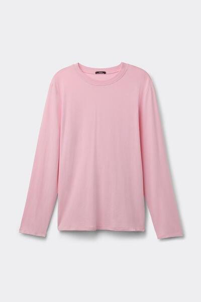 Pink Long-Sleeved Crew Neck Cotton And Modal Shirt, 5701_222Z, large image number 4