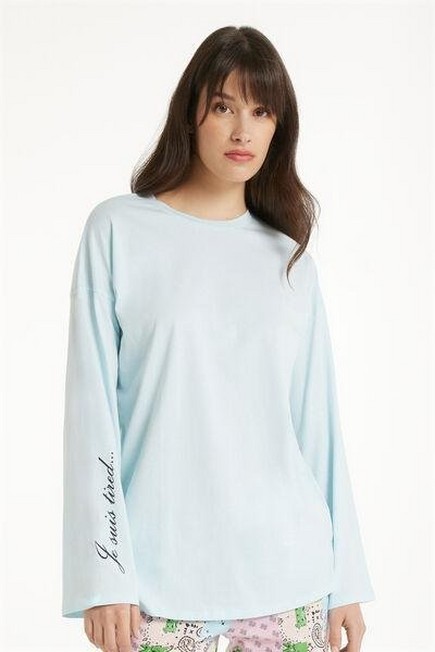 Tezenis - Blue Oversized Long-Sleeved Cotton Top
