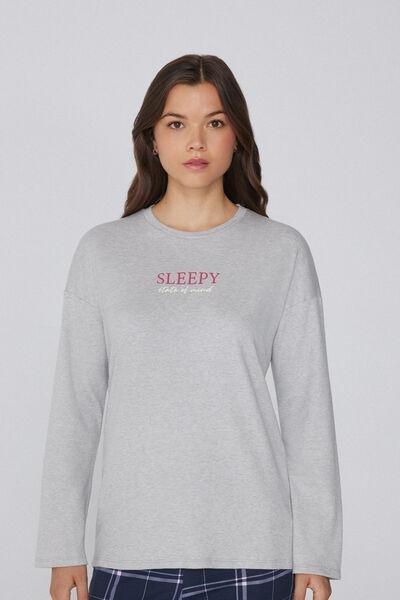 Grey Long-Sleeved Oversized Cotton Top, , large image number 0